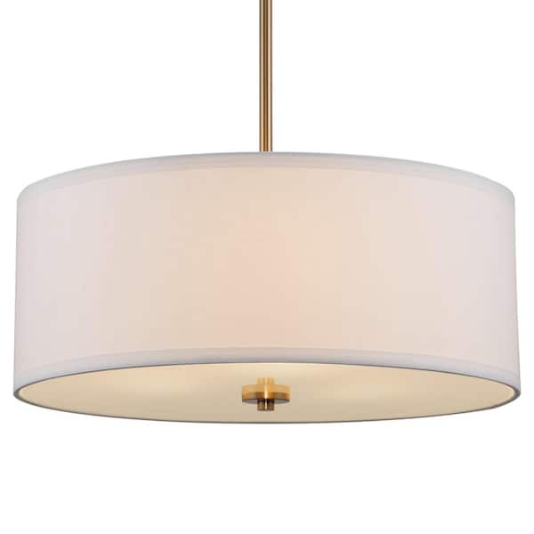 Nolan 60-Watt 3-Light Cool Brass Modern Chandelier with White Shade, No Bulb Included
