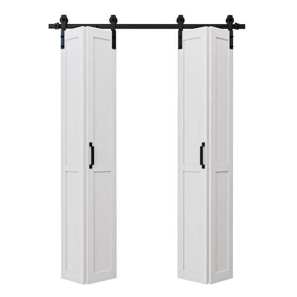 50 in. x 84 in. Paneled White Primed H Shape MDF Pre-Drilled Easy Assembly Bifold Sliding Barn Door with Hardware Kit