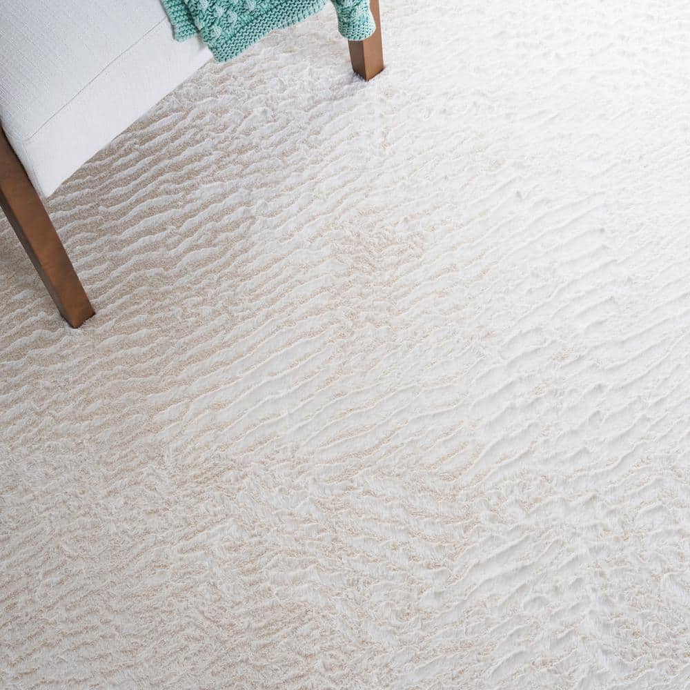 Off-White Faux Rabbit Fur Runner Rug, 2'3" x 8'