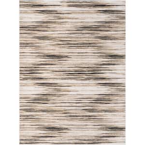 Baldwin Sebastian Modern Striation Abstract Ivory Brown 6 ft. 7 in. x 9 ft. 3 in. Area Rug