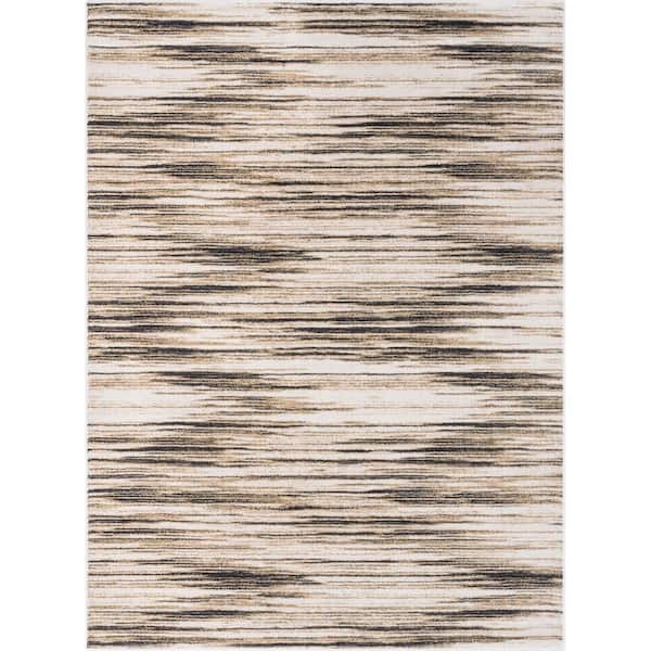 Well Woven Baldwin Sebastian Modern Striation Abstract Ivory Brown 6 ft. 7 in. x 9 ft. 3 in. Area Rug