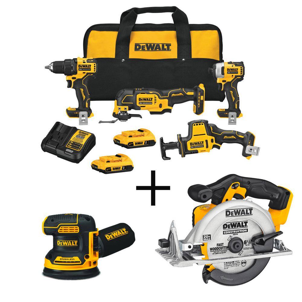 DEWALT ATOMIC 20V MAX Cordless Brushless 4 Tool Combo Kit, 5 in. Random ...