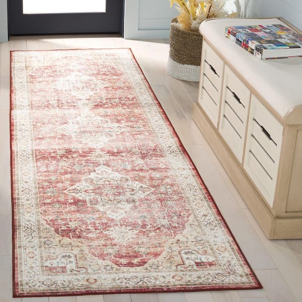 Arizona 3 ft. x 8 ft. Rust/Gold Machine Washable Distressed Border Ornate Runner Rug