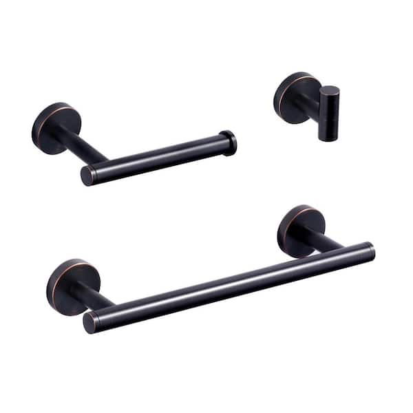 3-Piece Bath Hardware Set with Towel Bar, Toilet Paper Holder and Robe Hook in Oil Rubbed Bronze
