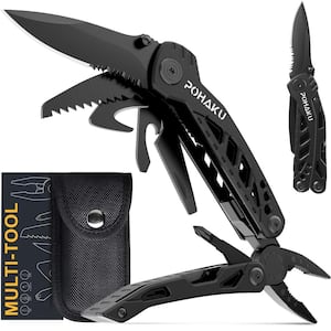 13-in-1 Pocket Multitool Knife with 3 in. Large Blade, Multitool Plier and Durable Nylon Sheath for Camping, Black