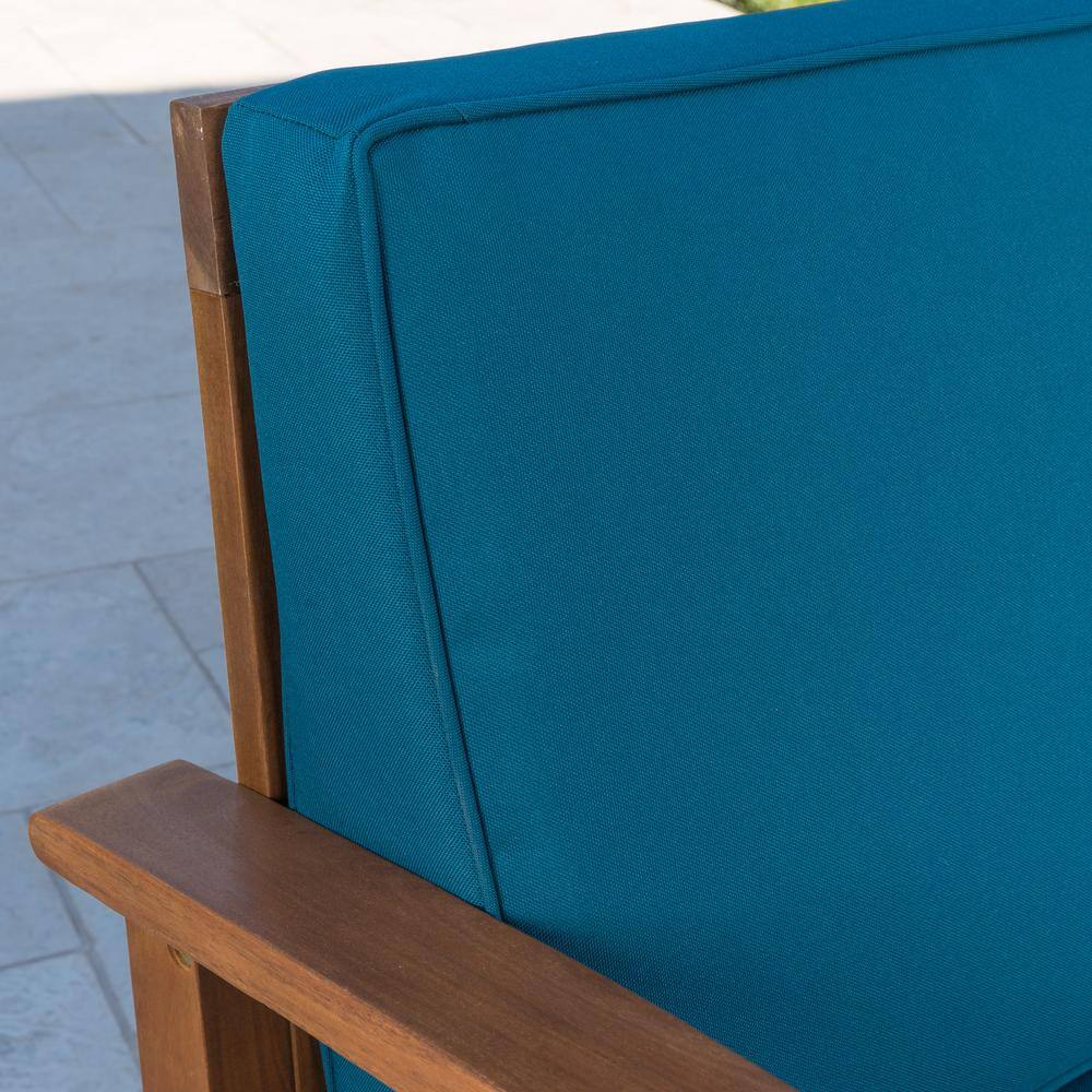 Teak Brown 4-Seat Fire Pit Set with Blue Cushions