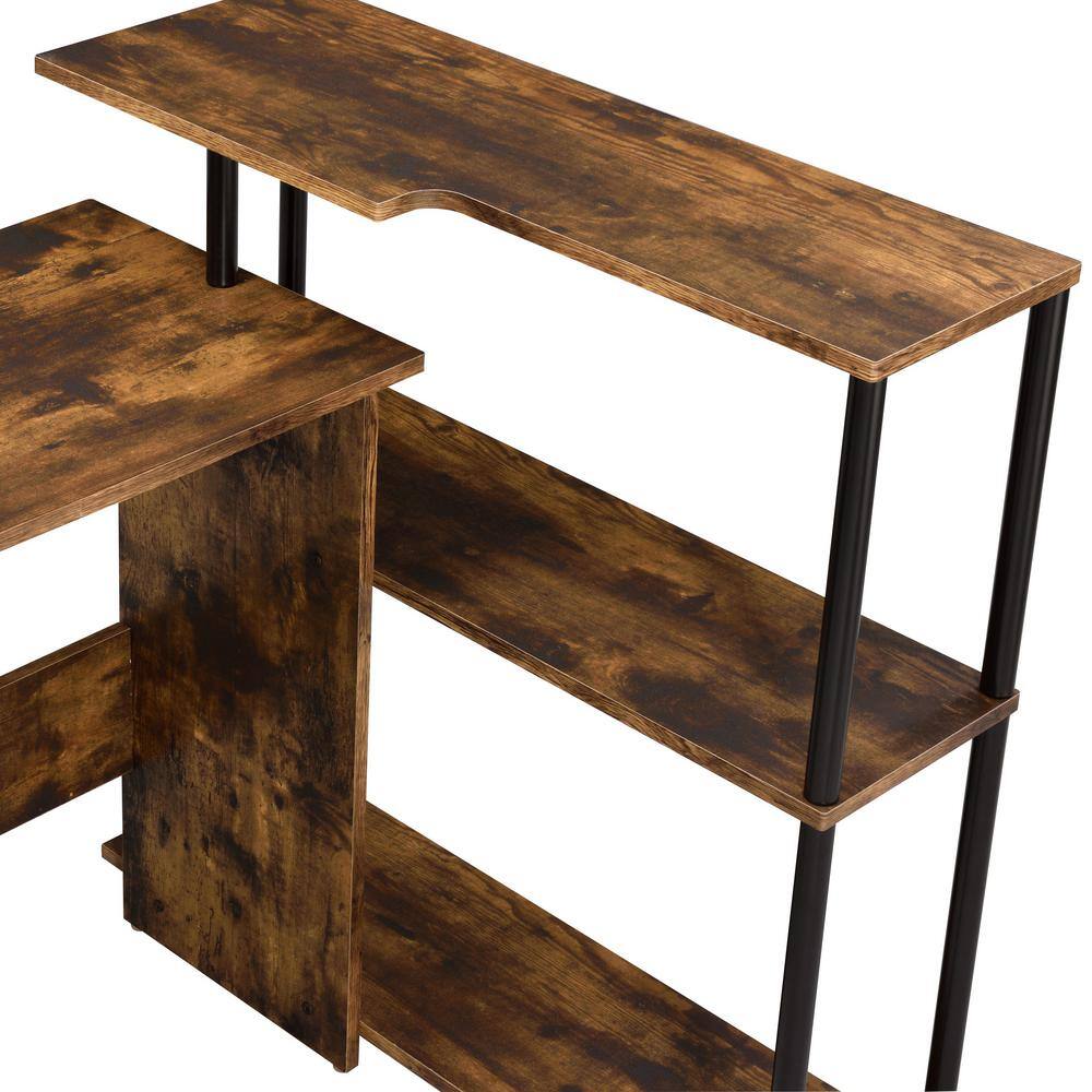 Elegant Black Wood Desk with Built-in Bookshelf and Drawer