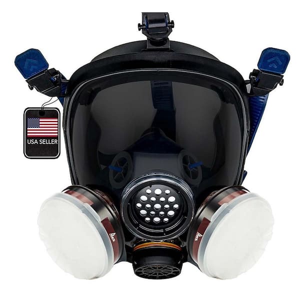 Smoke Black Full Face Organic Vapor Respirator and Gas Mask with 2 Threaded P-A-1 Replacement Filters