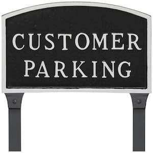 10 in. x 15 in. Standard Arch Customer Parking Statement Plaque Sign with 23 in. Lawn Stakes - Black/Silver