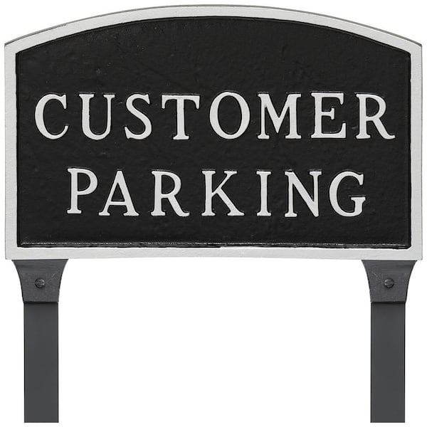 Montague Metal Products 10 in. x 15 in. Standard Arch Customer Parking Statement Plaque Sign with 23 in. Lawn Stakes - Black/Silver