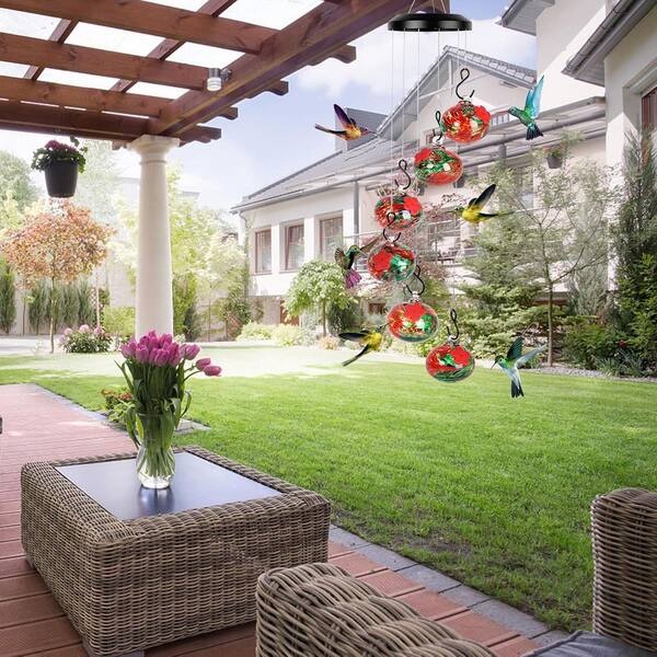 Justincity 6-Ball Red Glass Charming Wind Chimes Hummingbird