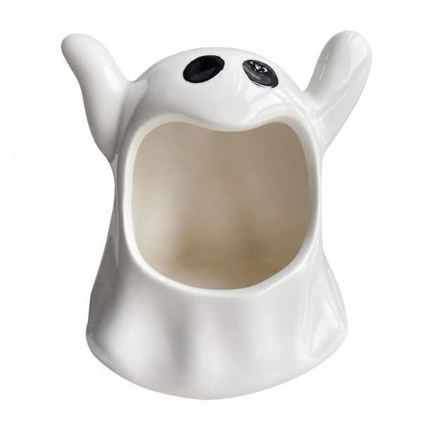 1-Piece Ghost Ceramic Candy Bowl, Halloween Candle Holder Cup, Multipurpose Tabletop Organizer, Cookie Jars