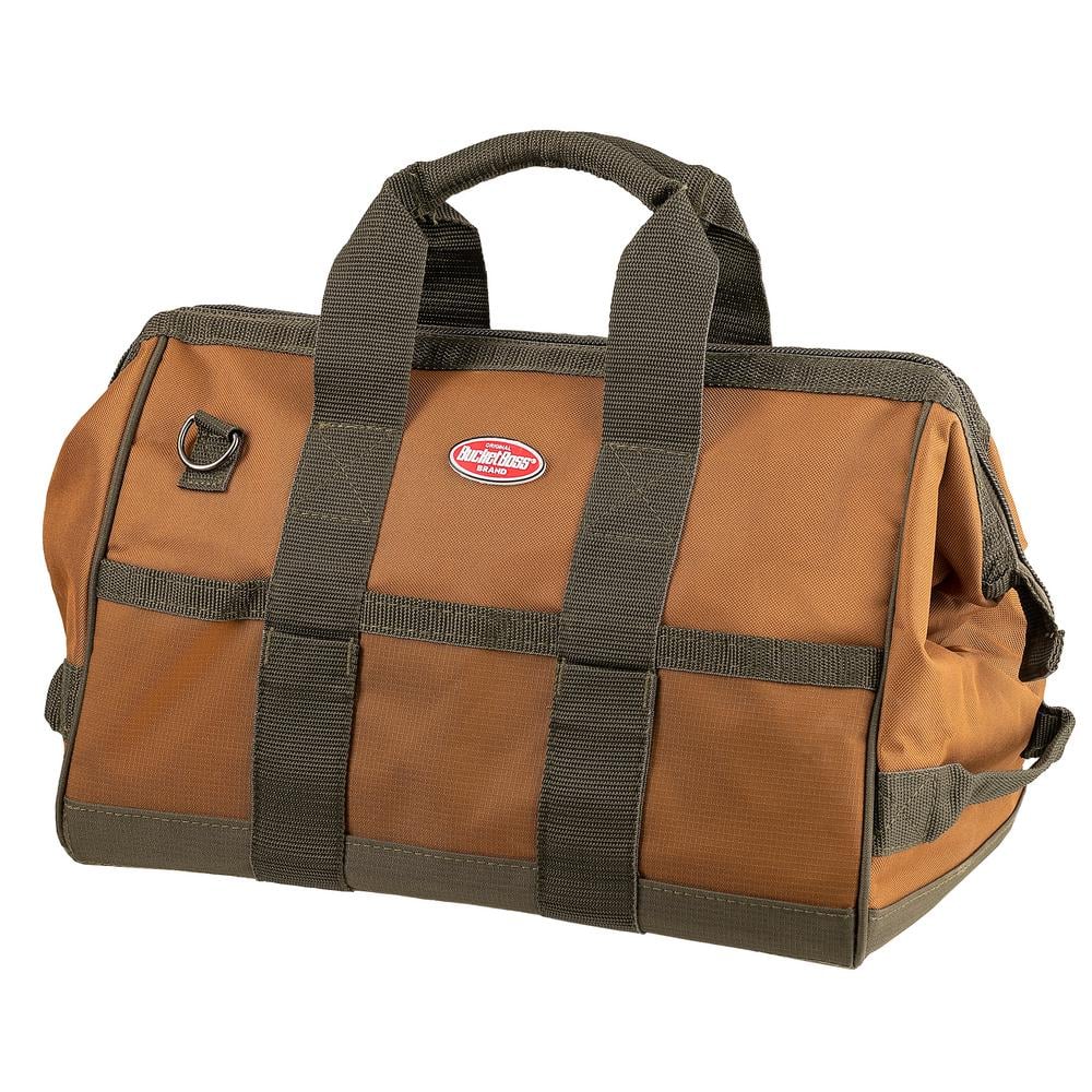 Brown and Green 16" Polyester Tool Bag with Pockets