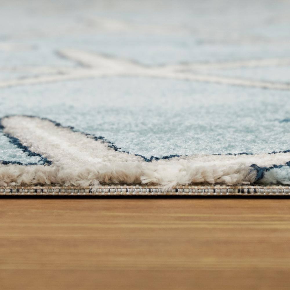 Massau Light Blue Synthetic Coastal Starfish Area Rug