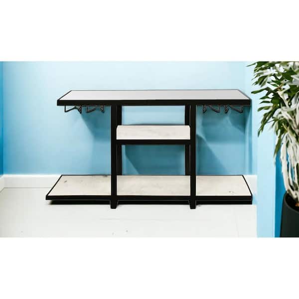 HomeRoots 34 in. White Rectangle Glass Console Table with Shelves