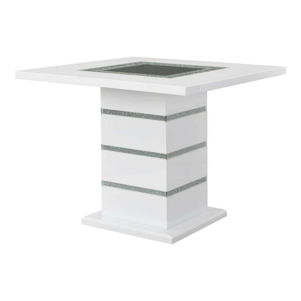 Elizaveta 47" Square High Gloss Counter Height Table with Faux Crystal