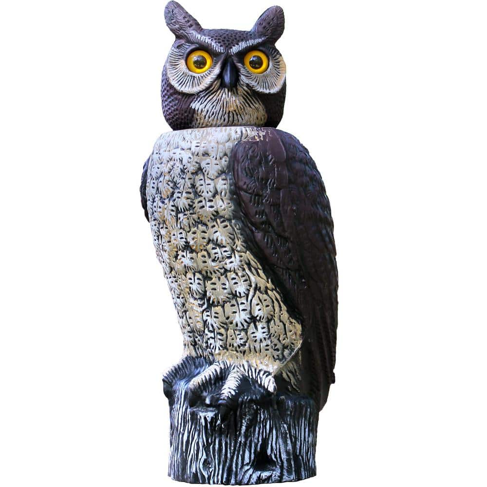 Mouses Ohuhu Owl Decoy with Rotating Head Bird Repellents Scarecrow for Patio Yard Garden Fake Horned Owl Decoy with Scary Sounds Pest Deterrent Scarecrow to Scare Birds Rodents Away