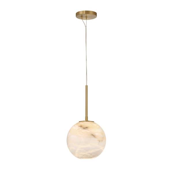 Kepler 10-Watt 1-Light Gold Integrated LED Pendant Light with Marble Alabaster Shade