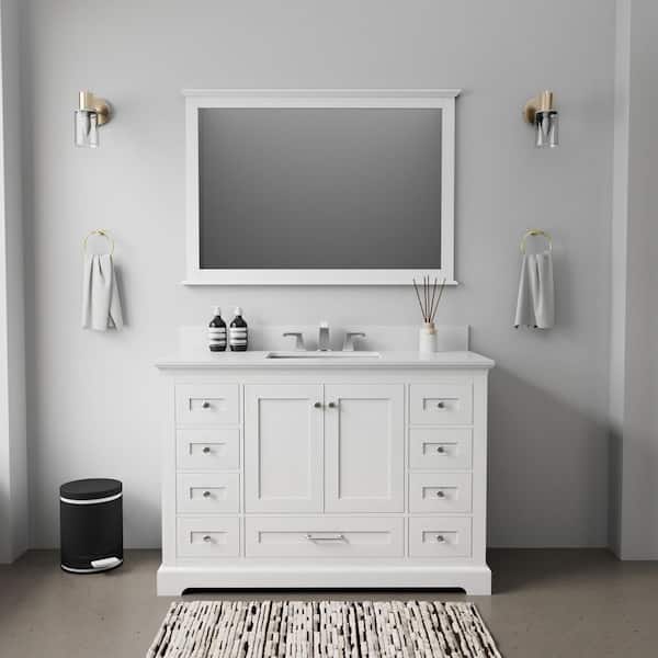 Dukes 48 in. W x 22 in. D White Single Bath Vanity, Cultured Marble Top, Faucet Set, and 46 in. Mirror