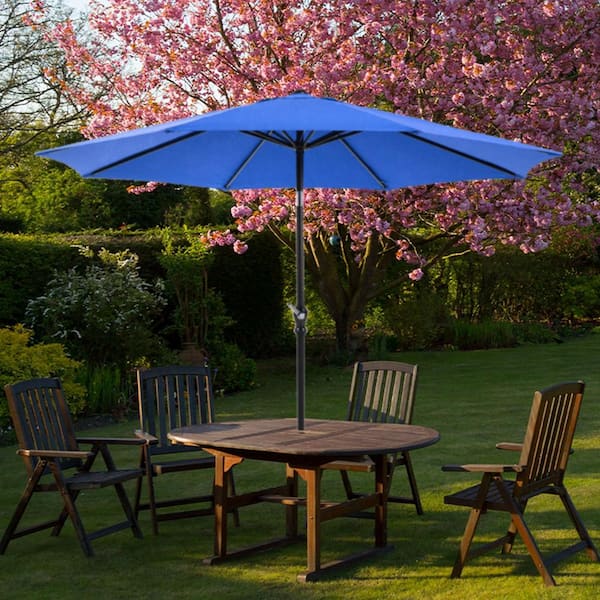 9 ft. Patio Umbrella in Bule with Button Tilt and Crank, UV Protected and Waterproof