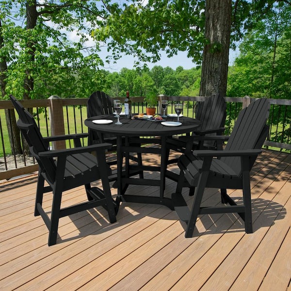 Highwood Hamilton 5-Piece Black Round Balcony Height Dining Set