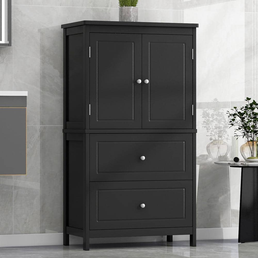 23.60 in. W x 11.80 in. D x 43.30 in. H Black MDF Storage Cabinet Linen Cabinet with Adjustable Shelves and Drawers price history on PriceWatchPro