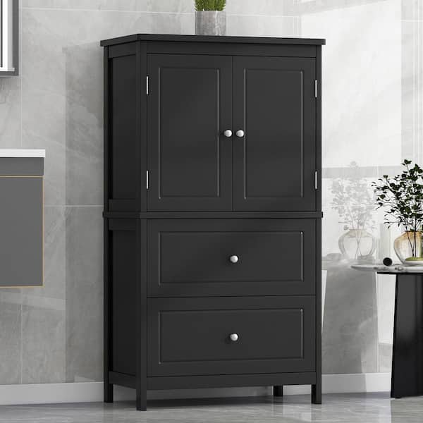 Tenleaf 23.60 in. W x 11.80 in. D x 43.30 in. H Black MDF Storage Cabinet Linen Cabinet with Adjustable Shelves and Drawers