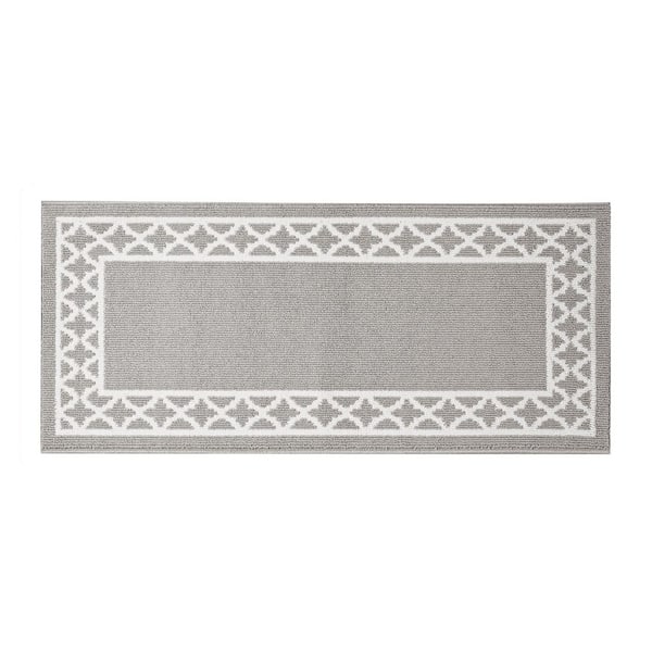 Nautica Washable Skid Resistant Light Grey/White  2.2 ft. x 5 ft. All Loop Tufted Area Rug