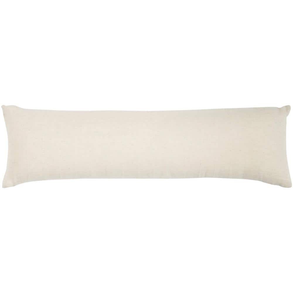 Off-White Cotton Rectangular Lumbar Throw Pillow with Zipper