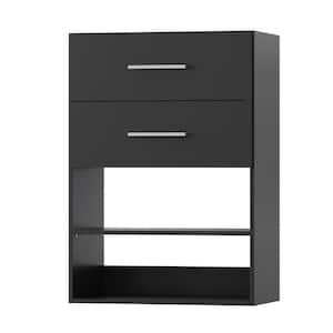 31.5 in. W Black Short Tower Wood Built In Closet Organizer Unit, Wood Closet System with 2 Drawers