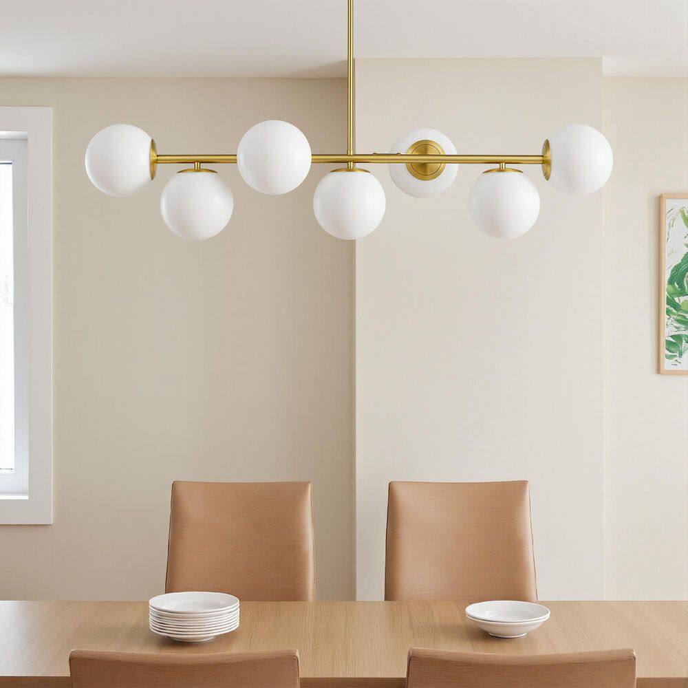 7-Light Brushed Brass Pendant Design Linear Chandelier with Frosted Glass Shades for Dining Room with No Bulbs Included price history on PriceWatchPro