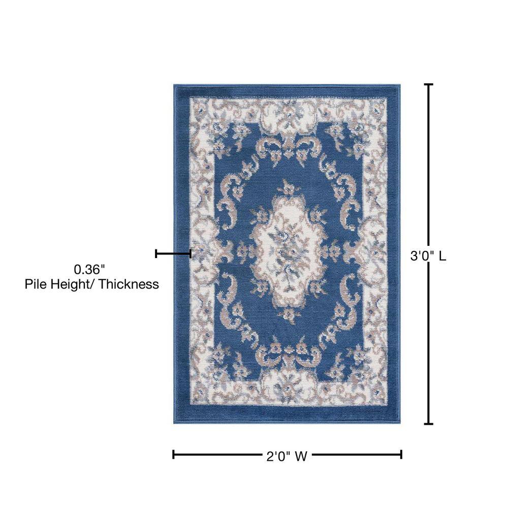 Hampton Collection Navy Blue Aubusson Design 2' x 3' Synthetic Area Rug
