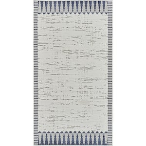 Maise Cream Blue 3 ft. x 5 ft. Modern Abstract Indoor Outdoor Doormat Runner Rug