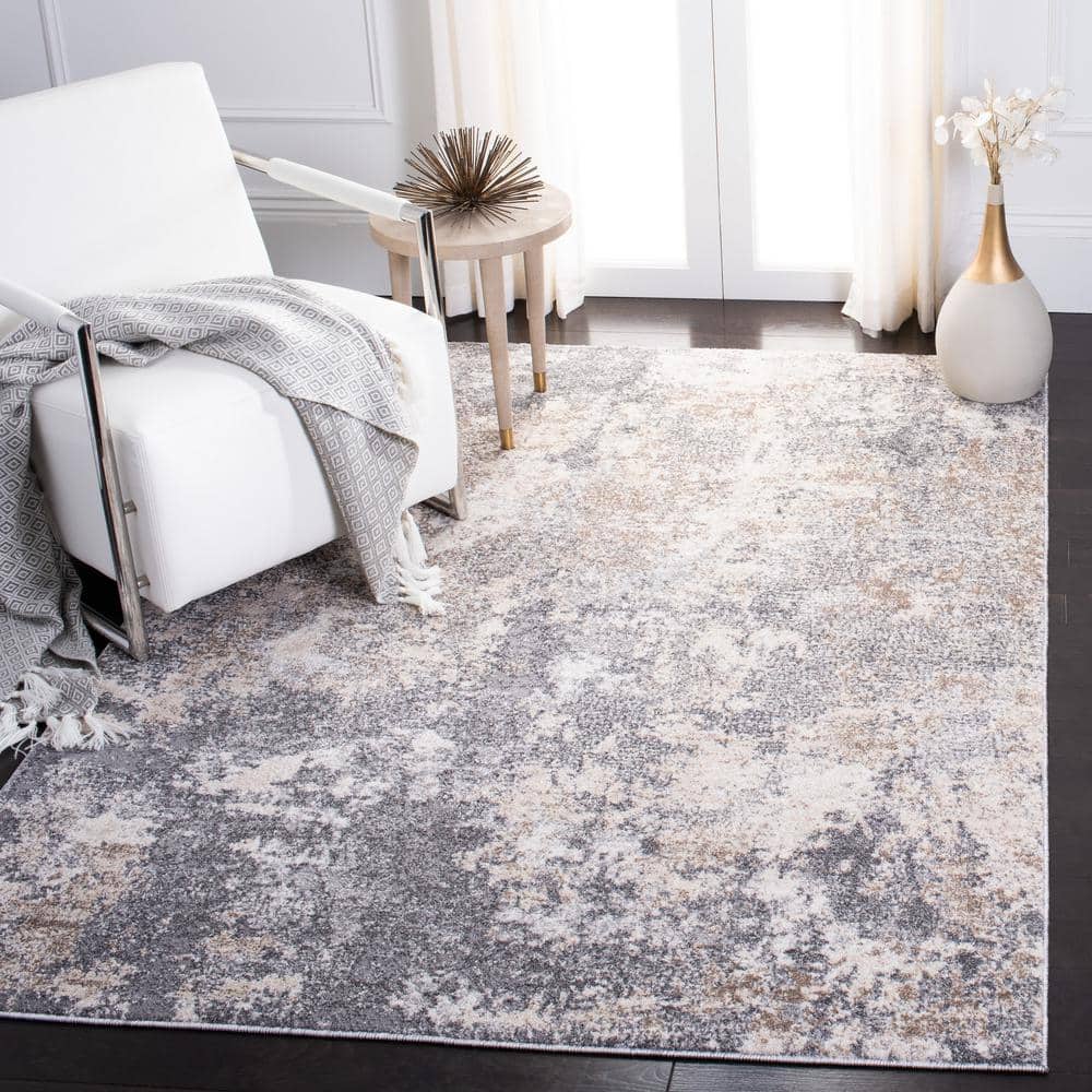 Aston Light Grey and Beige Synthetic Abstract Area Rug, 6' x 9'
