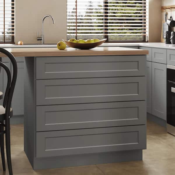 36 in. W x 24 in. D x 34.5 in. H in Shaker Grey Plywood Ready to Assemble Kitchen Base Cabinet with 4 Drawers