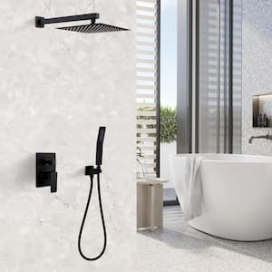 Single-Handle 2-Spray Square Shower Faucet in Matte Black Stainless Steel Hand Shower (Valve Included)