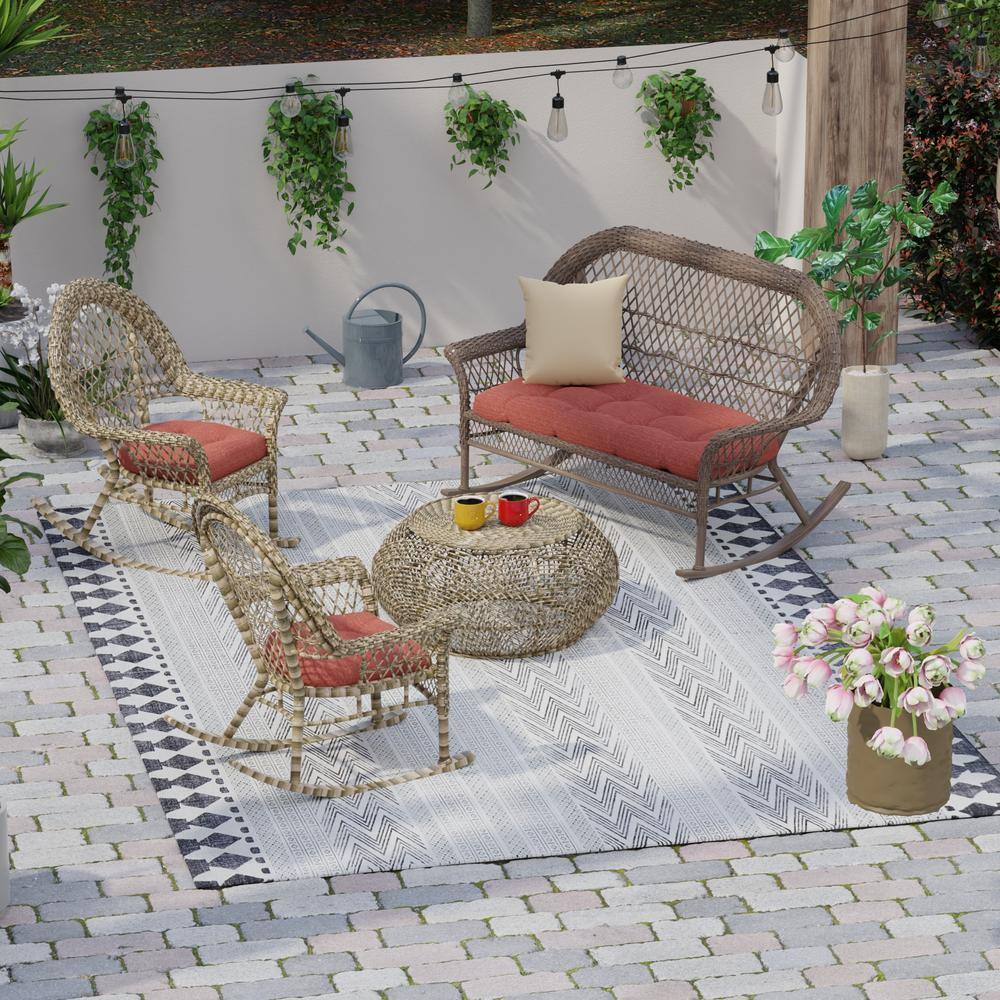 Posh Saucy Red Tufted Outdoor Wicker Cushion Set