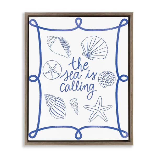 Stupell Industries Sea Is Calling with Shells by Taylor Shannon Designs Brown Floater Frame Coastal Graphic Art Print 21 in. x 17 in.
