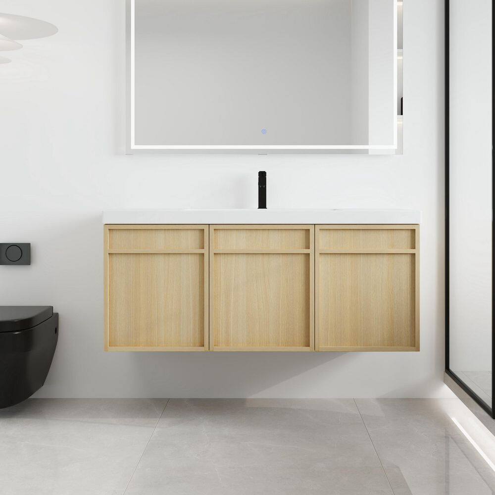 47.25 in. W x 19.69 in. D x 20.88 in. H Wall Mounted Bath Vanity in Light Oak with White Resin Vanity Top price history on PriceWatchPro