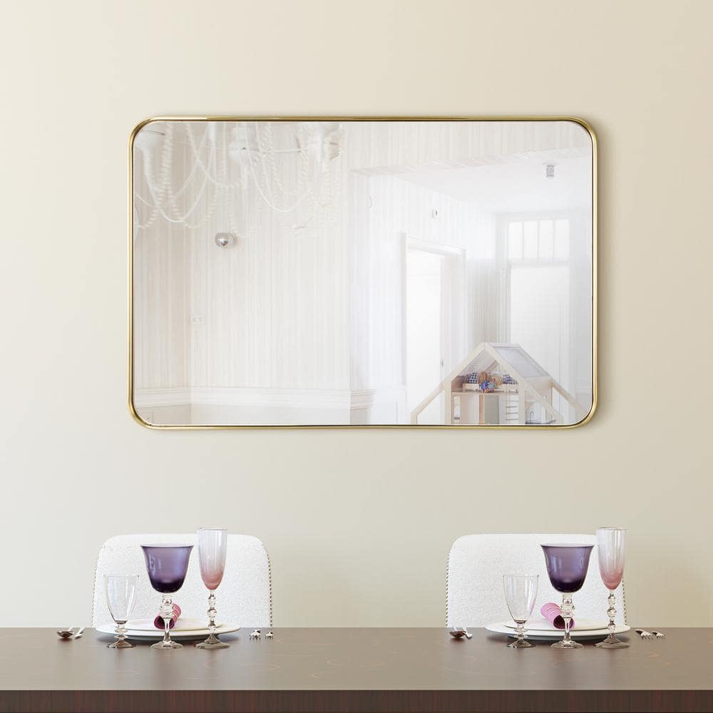 Elegant Brushed Gold Stainless Steel 24" x 36" Rectangular Wall Mirror