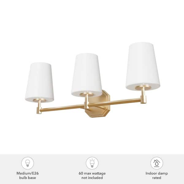 Hunter - Nolita 24.5 in. 3-Light Alturas Gold Vanity Light with Cased White Glass Shades