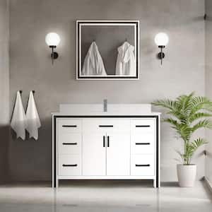 Ziva 48 in W x 22 in D White Bath Vanity, White Quartz Top and 34 in Mirror