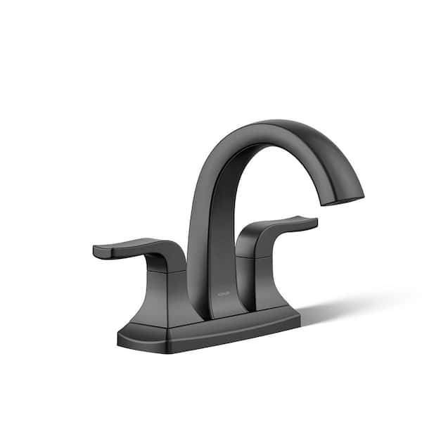 KOHLER Rubicon 4 in. Centerset Double Handle High Arc Bathroom Faucet in Matte Black