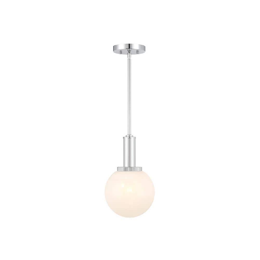 Meridian 8 in. W x 13.25 in H 1-Light Chrome Modern Pendant Light with White Strie Glass Shade, No Bulb Included price history on PriceWatchPro