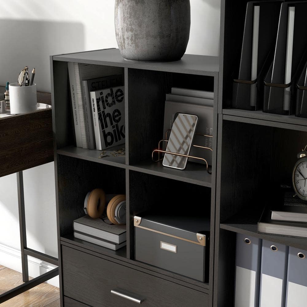 Black 24-Inch Stackable MDF Wood 4-Cube Bookcase