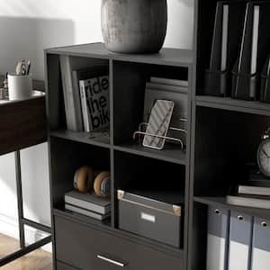 Quincy 23.7 in. Tall Stackable Black Engineered wood 4-Shelf Modern Modular Bookcase