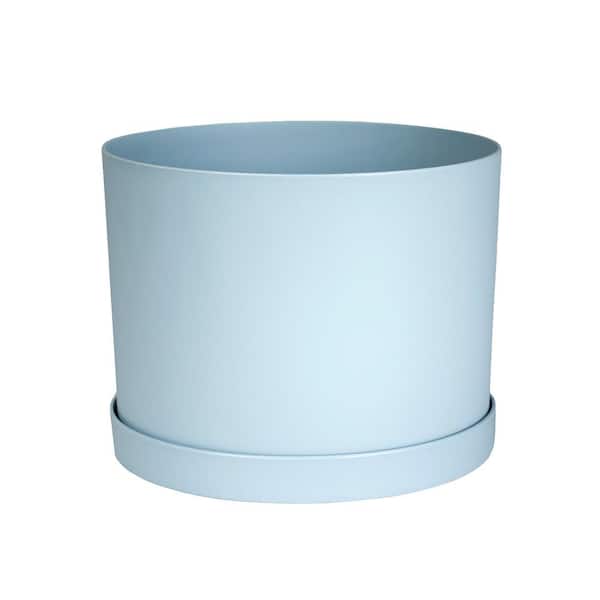 Bloem 8 in. Misty Blue Mathers Resin Planter w/Saucer Tray