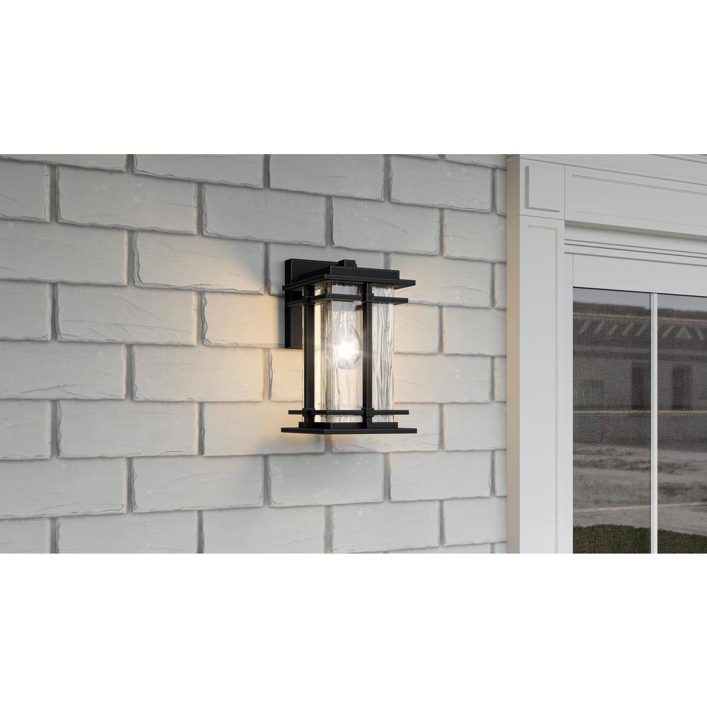 Black Aluminum Dimmable Outdoor Wall Lantern with Textured Glass