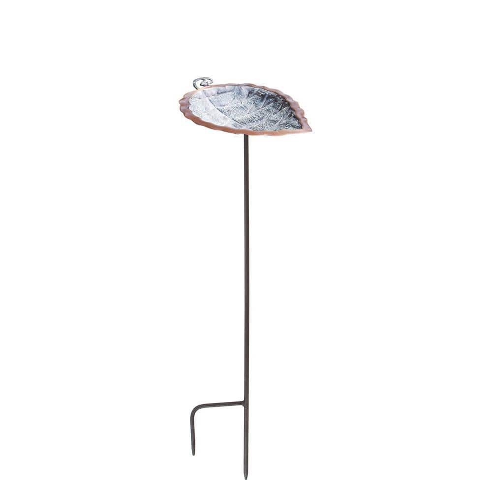 Antique Brass Leaf Birdbath with Iron Stake