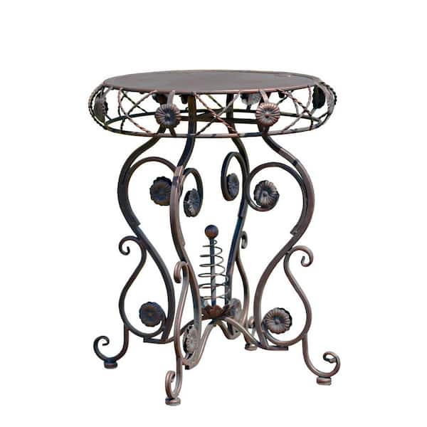 Zaer Ltd. International 25.2 in. Tall Round Iron Accent Table in Antique Bronze